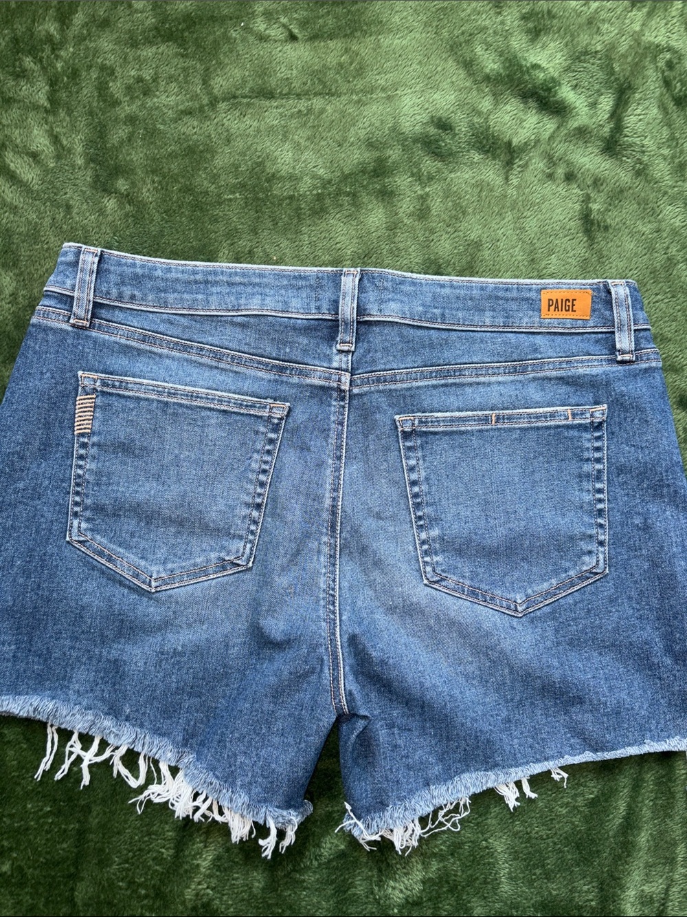 PAIGE Blue Frayed Hem Denim Shorts - Picture 4 of 4